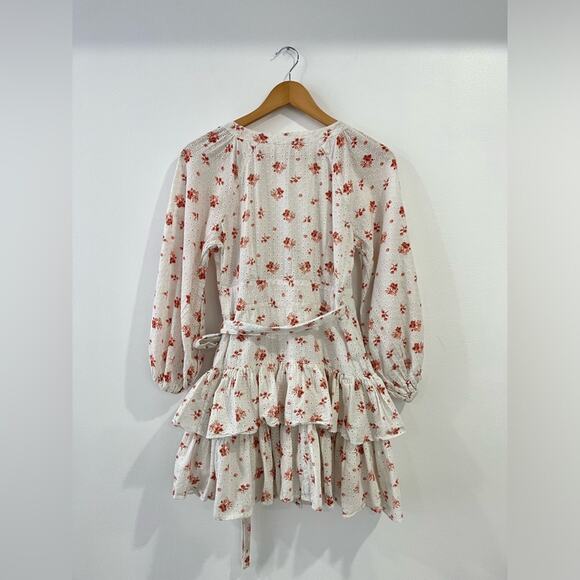 Maia Bergman Floral Ines Dress S Eyelet Wrap Pink White Travel Beach Bridal Grad - Picture 9 of 10